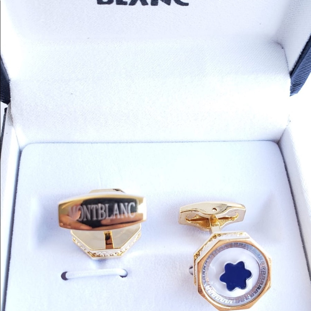 New Montblanc  Gold Coated Pearl Cufflinks